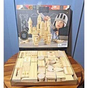 FAO Schwarz Complete Set of Castle Blocks 75 Pieces Natural Wood New